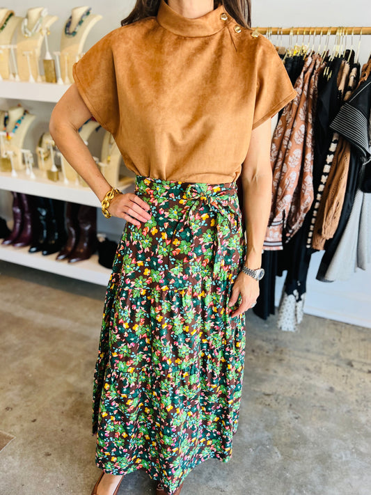 Floral Tie Maxi Skirt