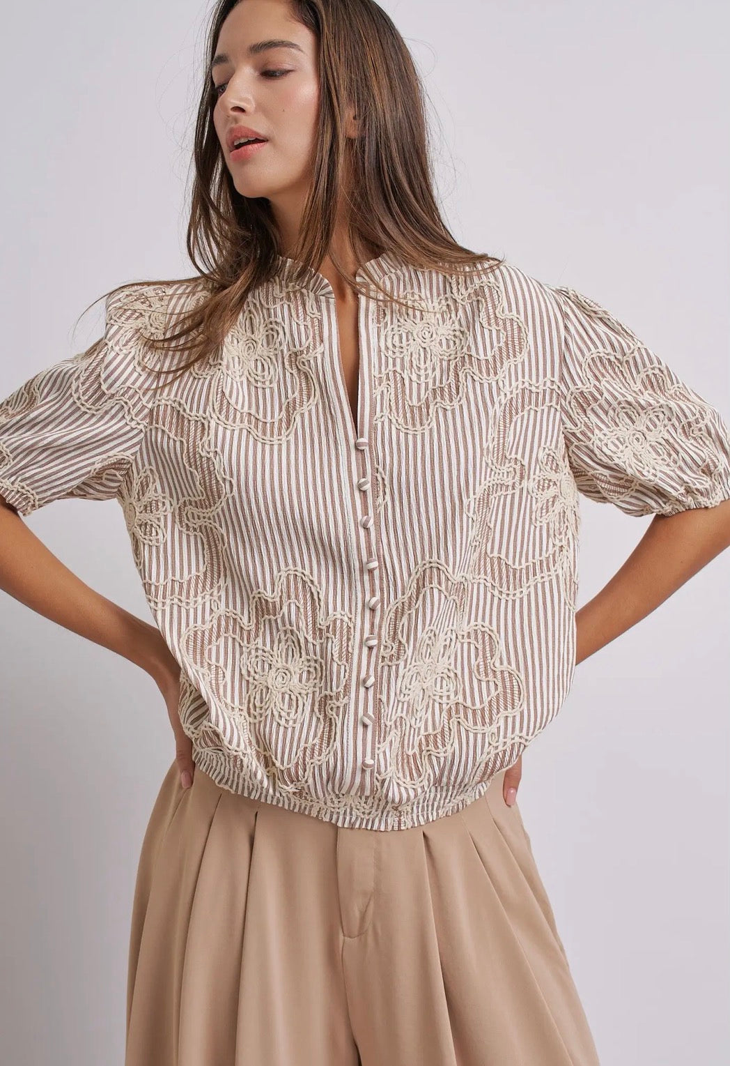 Brown Corded Lace Embroidered Blouse