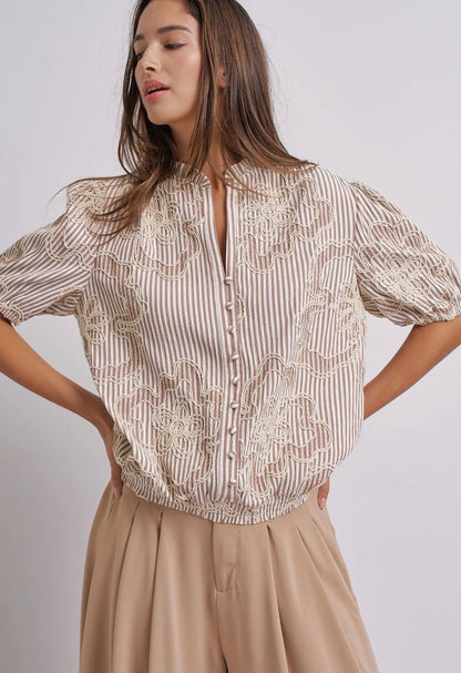 Brown Corded Lace Embroidered Blouse