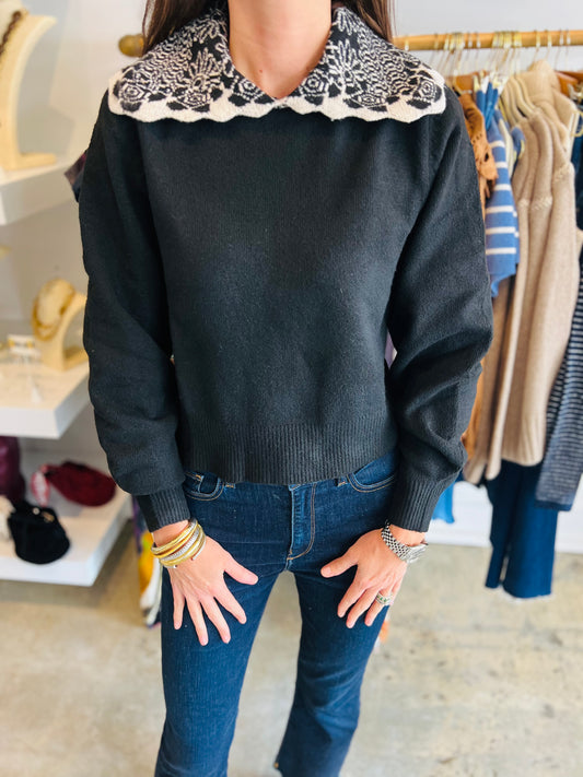 Black Collar Knit Sweater