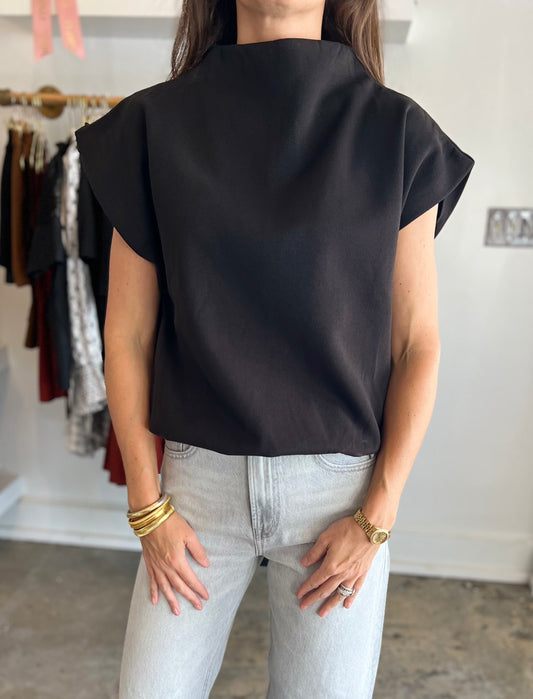 Black Mock Neck Oversized Sleeveless Top