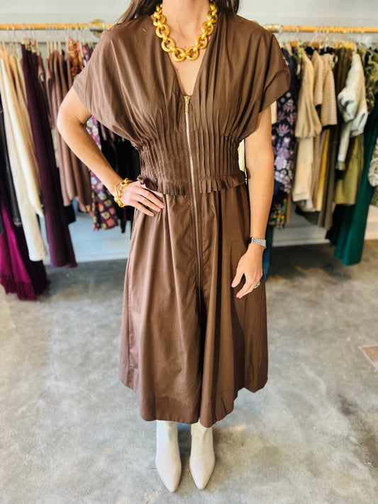 Brown Pleated Dress