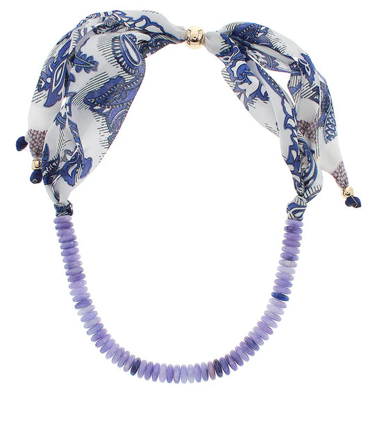 Blue Marble Beaded Scarf Necklace