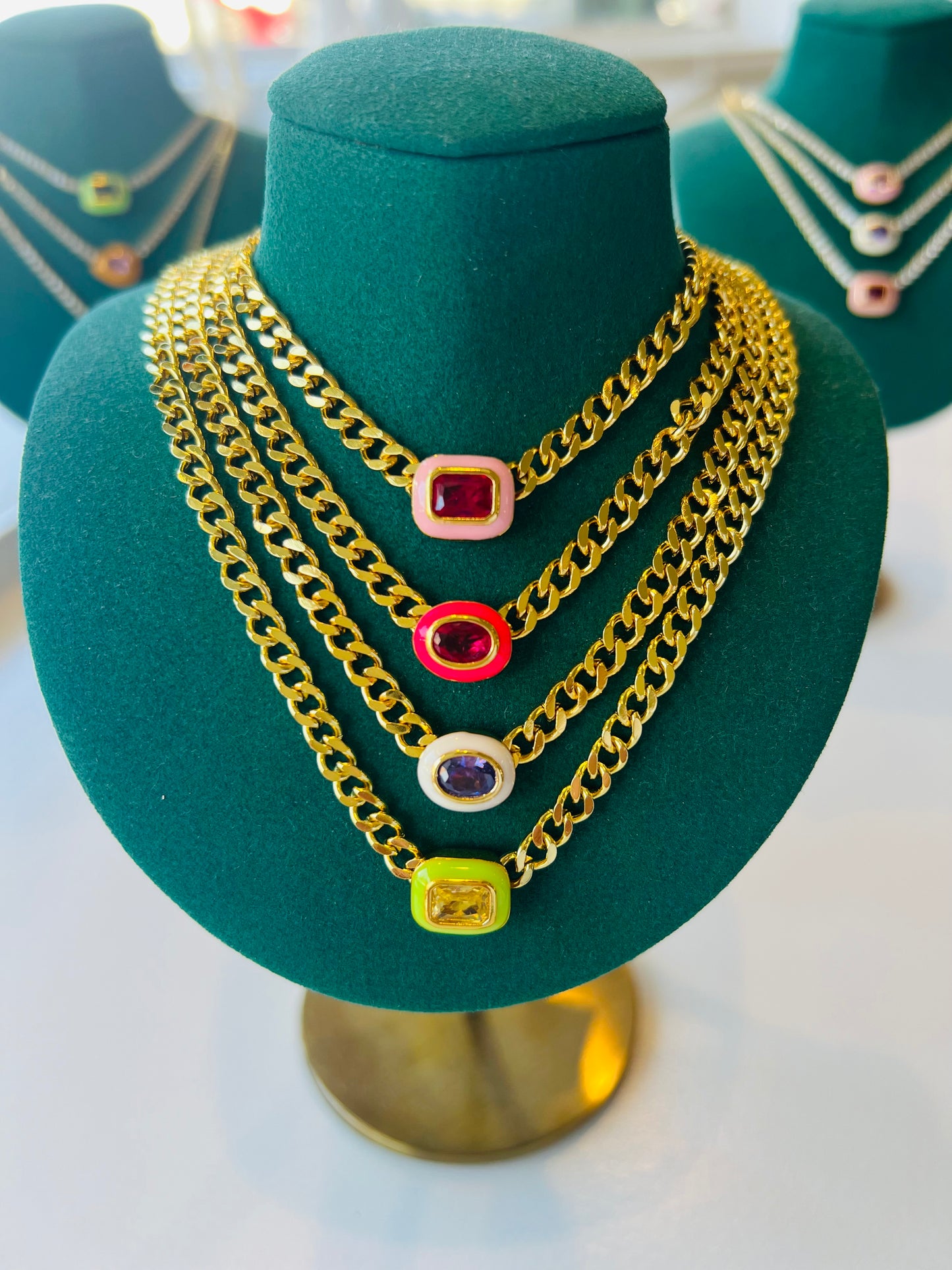 Gold Chain Gem Necklace