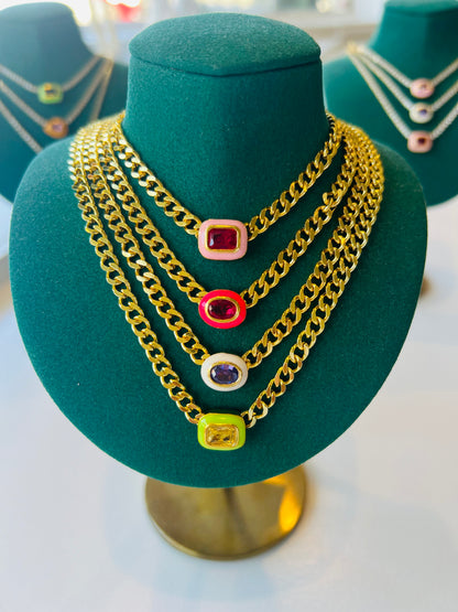 Gold Chain Gem Necklace