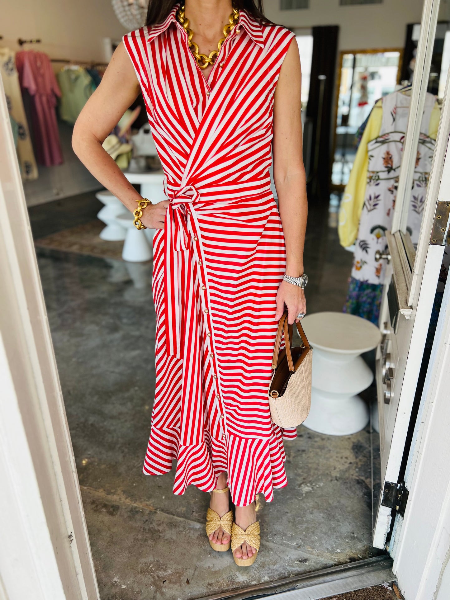 Red Stripe Tie Dress