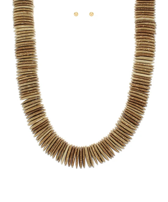 Wood Disc Necklace Beige