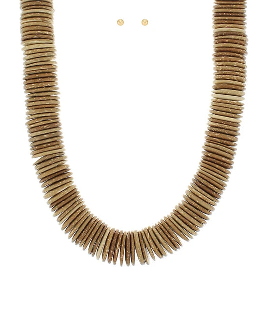 Wood Disc Necklace Beige