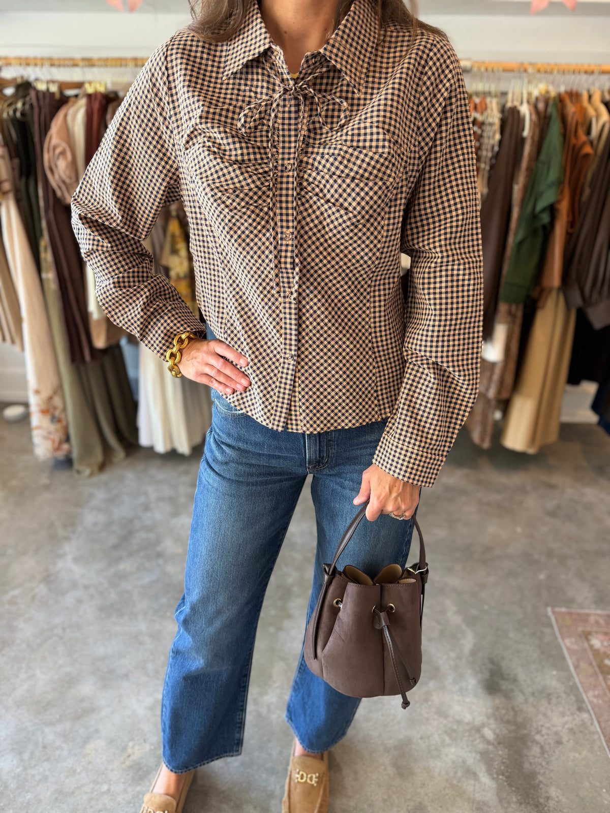 Brown Gingham Blouse