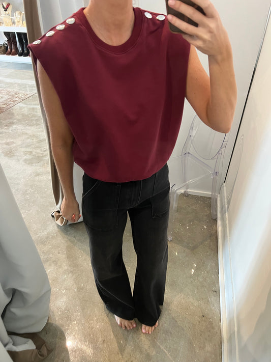 Burgundy Button Sleeveless Top