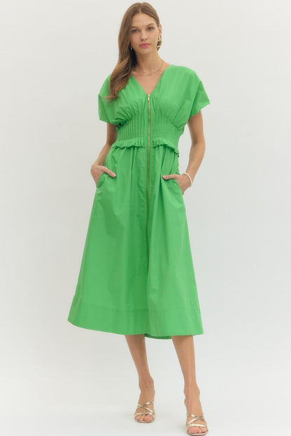 Green Pleat Waist Dress