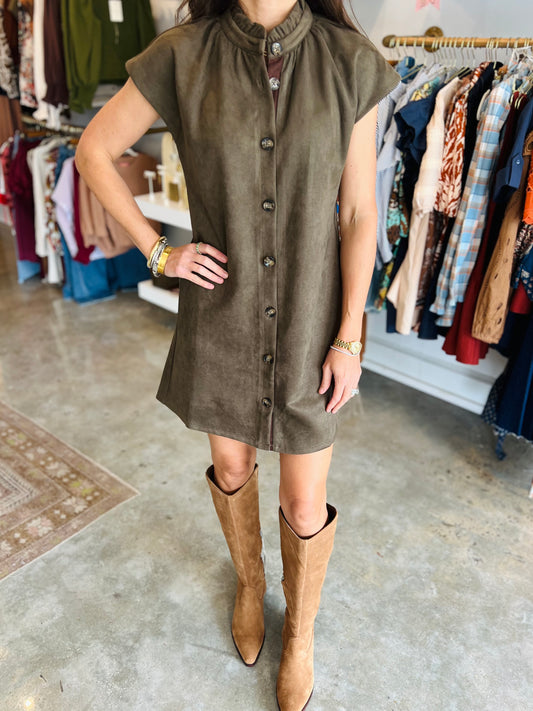 Short Sleeve Suede Dress