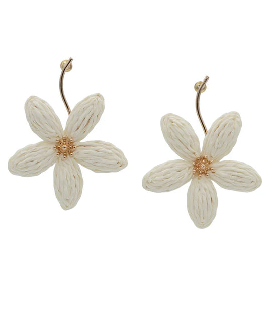 White Raffia Dangle Earring