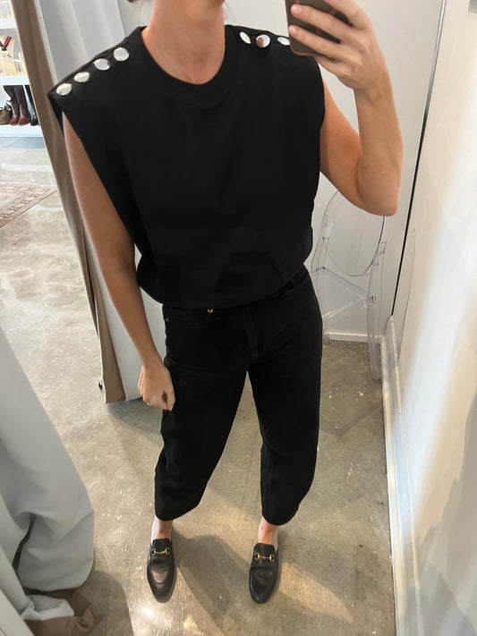 Black Button Sleeveless Top