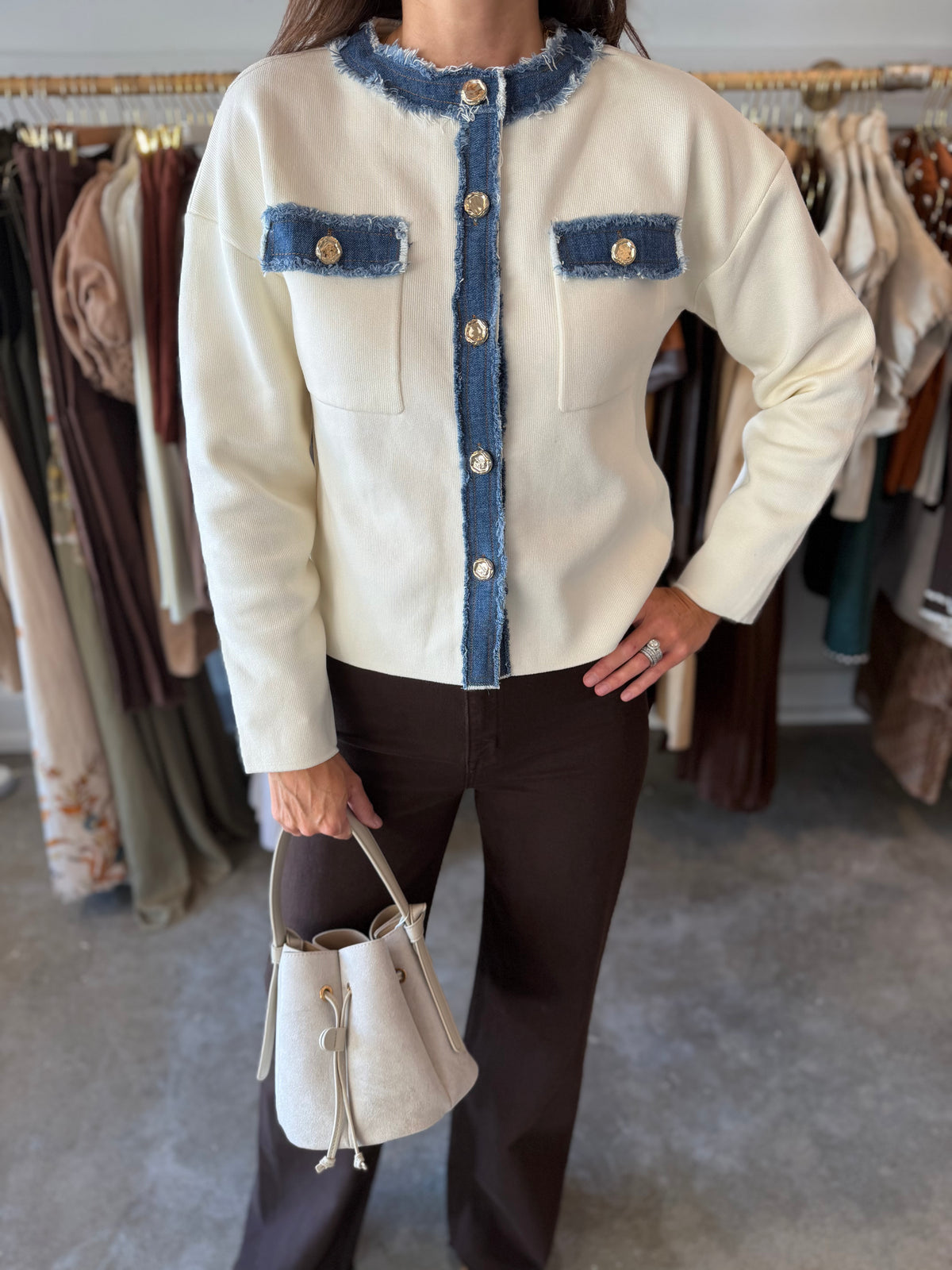Cream Denim Contrast Sweater