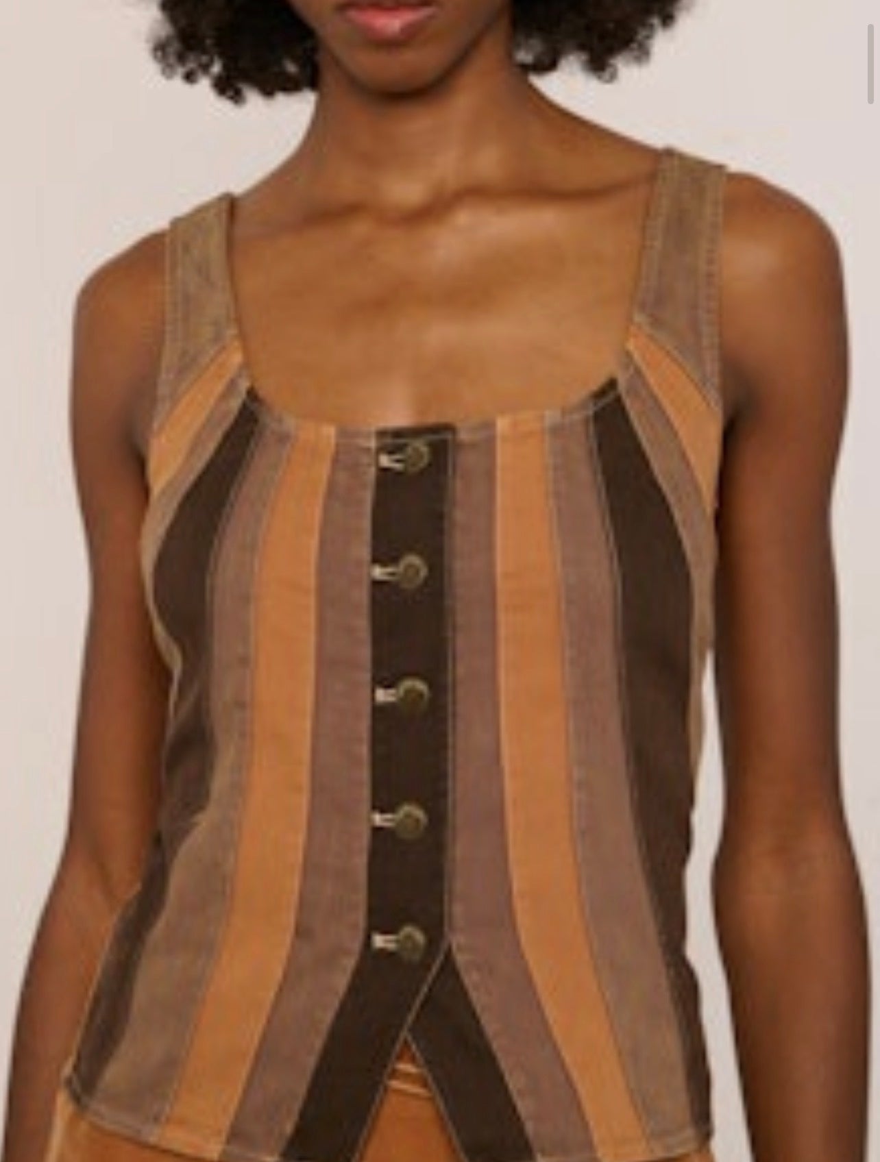 Lenora Top Brown Paneled Denim