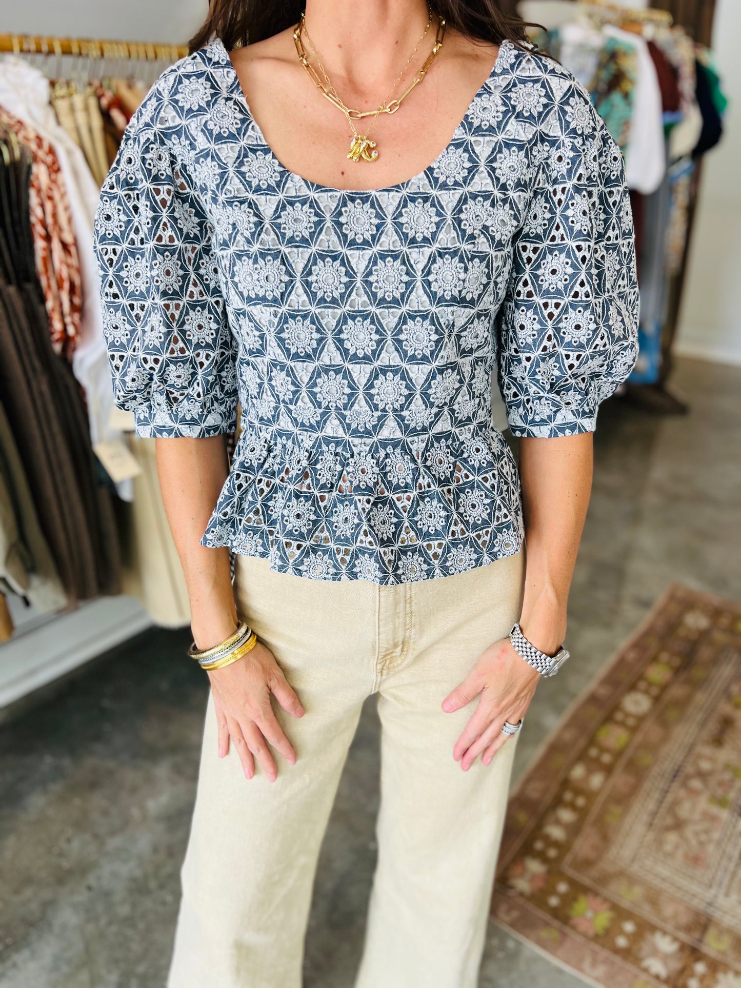 JIL DENIM EMBROIDERY TOP
