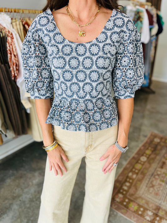 JIL DENIM EMBROIDERY TOP
