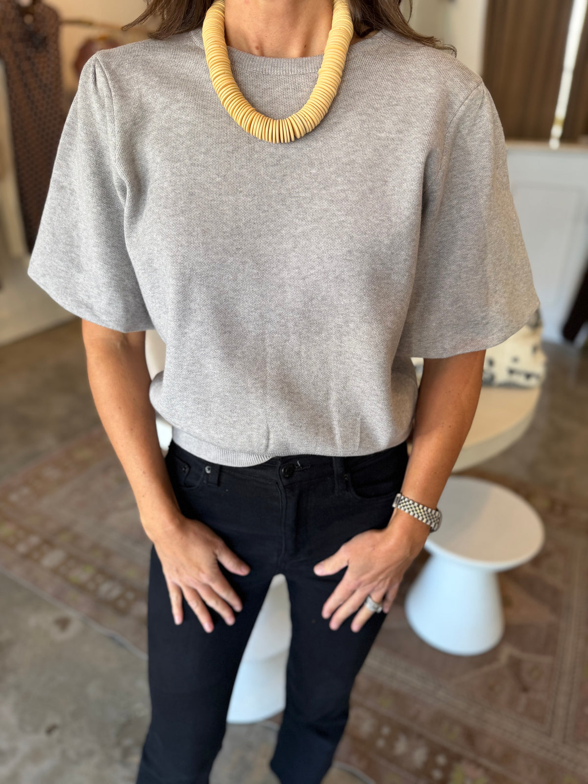 Knit Short Sleeve Bubble Sleeve Top