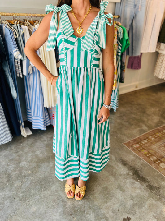 Green Stripe Tie Dress