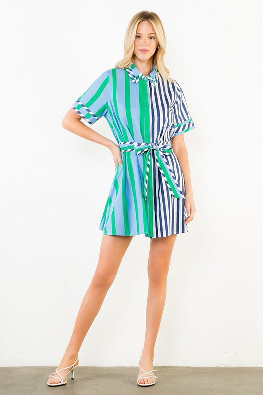 Collared Stripe Pattern Dress