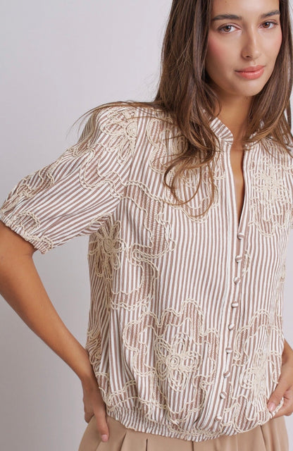 Brown Corded Lace Embroidered Blouse