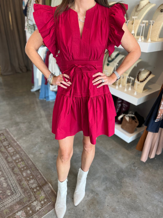 Crimson Poplin Mini Dress