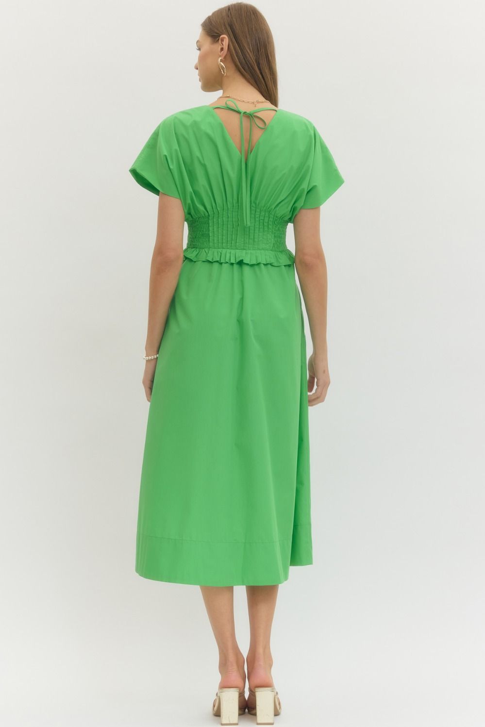 Green Pleat Waist Dress