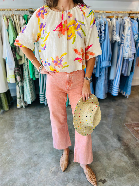 Crop Cream Floral Top