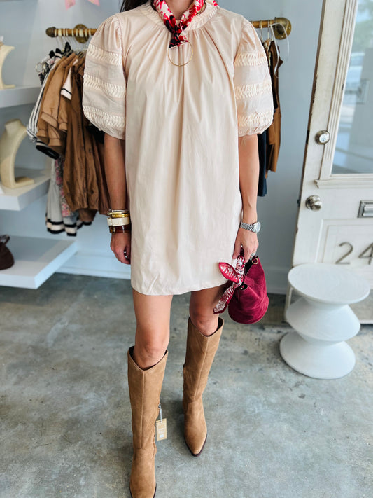 ALMOND BRAIDED SLEEVE DRESS