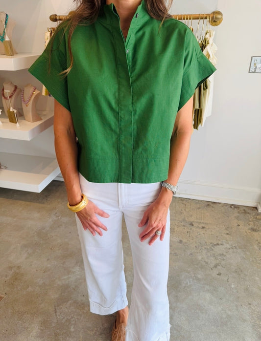 Forest Green Linen Button Down