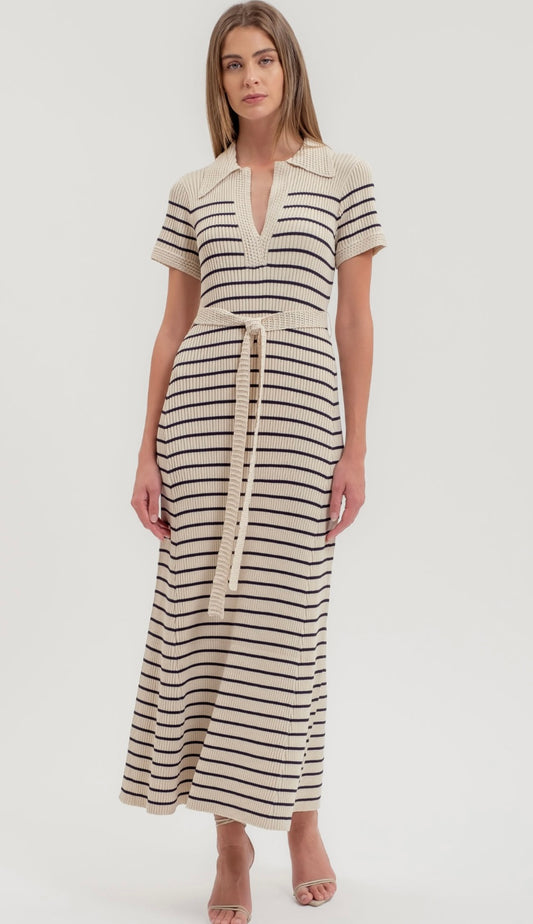 Stripe Crochet Belted Dress