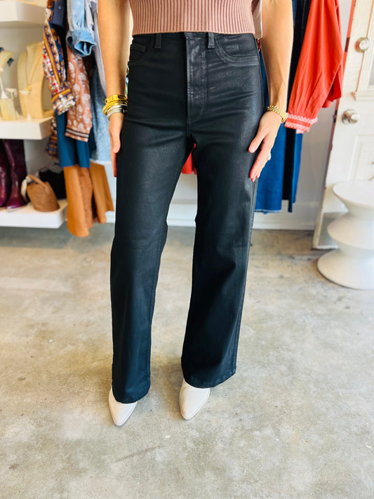 Lana Ultra Wide Leg Coated Noir