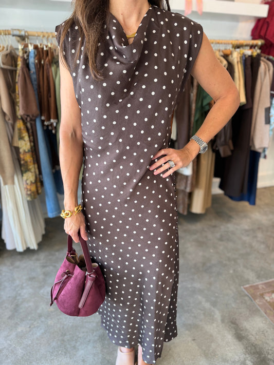 Cowl Neck Polka Dot Dress