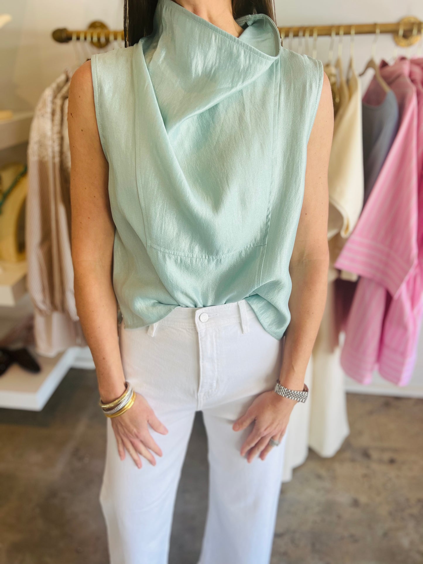 Blue High Neck Blouse