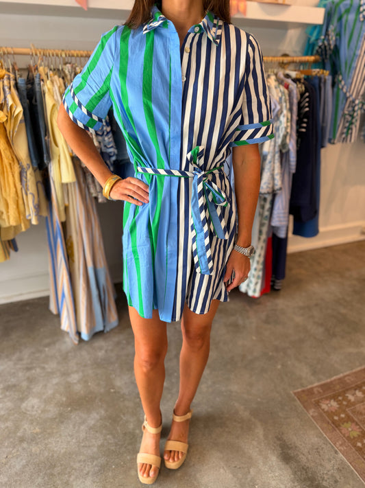 Collared Stripe Pattern Dress