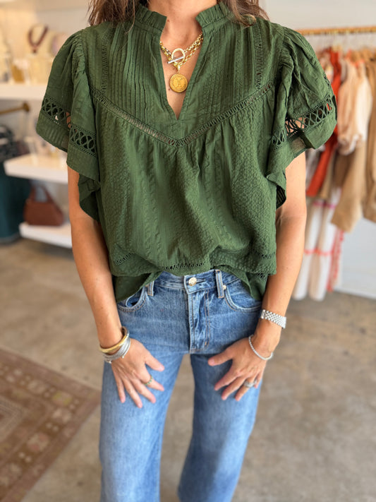 Forest Green Flutter Top
