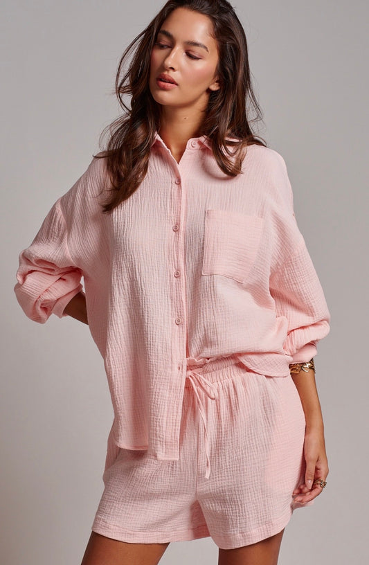 Pink Cotton Button Up Set