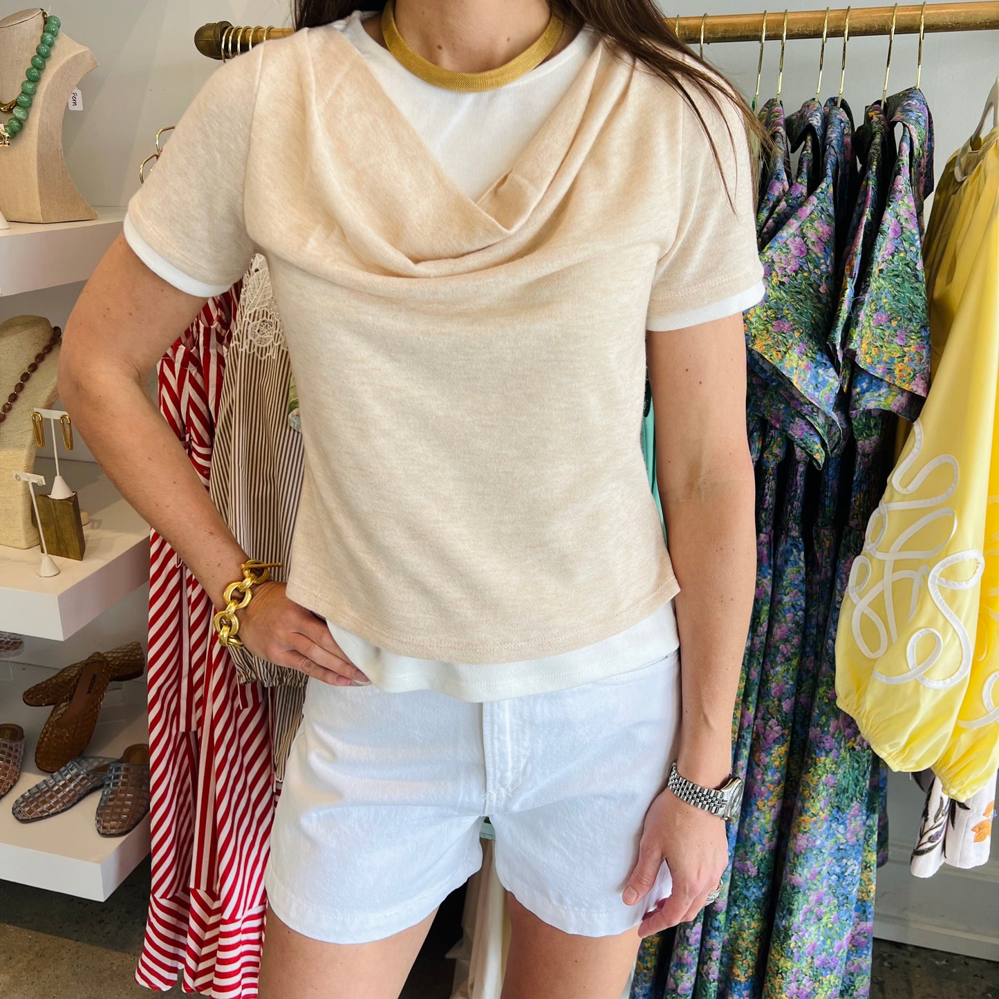 Taupe Short Sleeve Layered Top