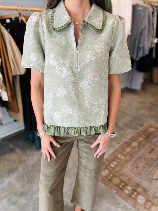 Sage Jacquard Blouse