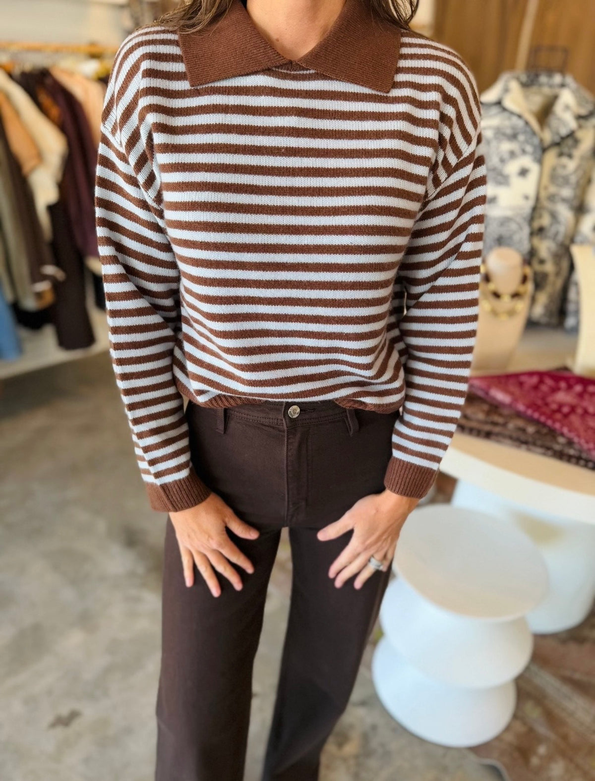 Cashmere Collared Stripe Sweater