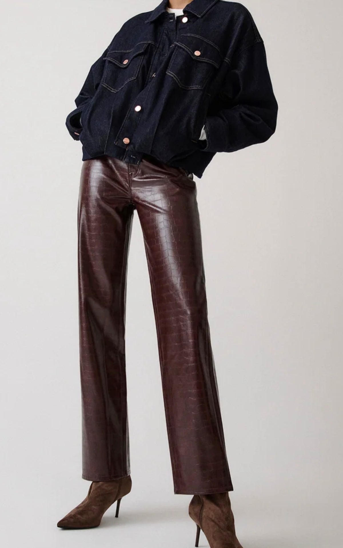 Cassie Super High Rise Burgundy Croc