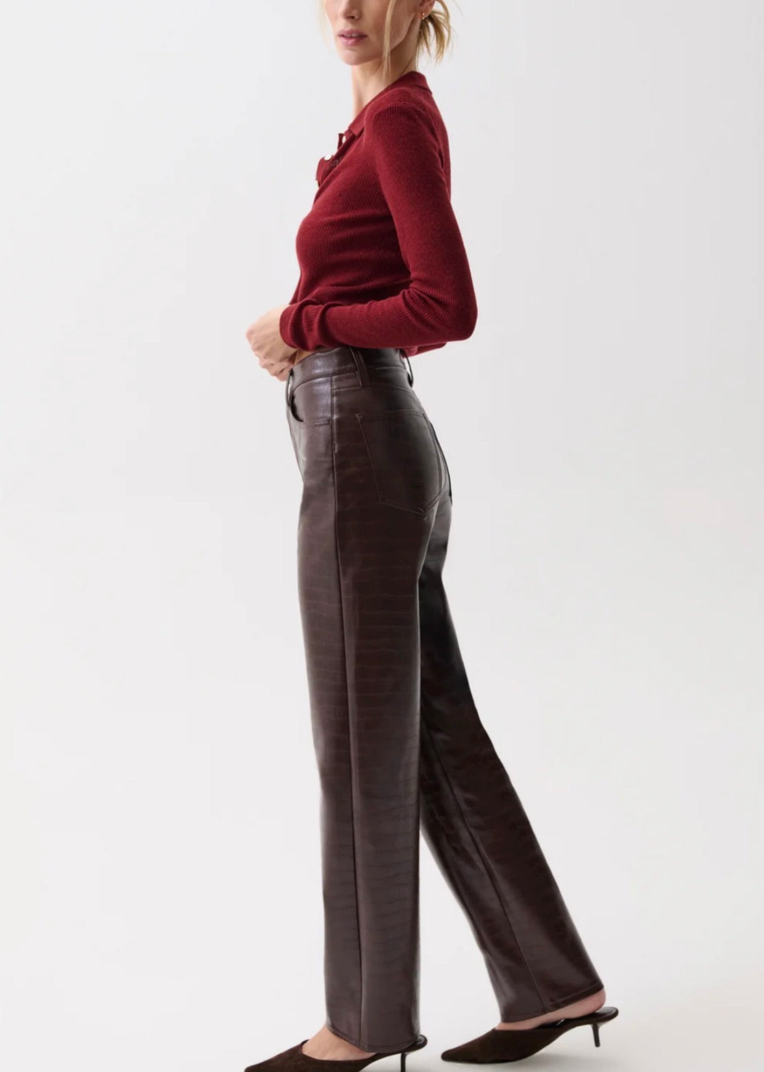 Cassie Super High Rise Burgundy Croc