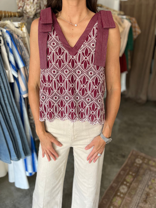 Burgundy Stitch Top