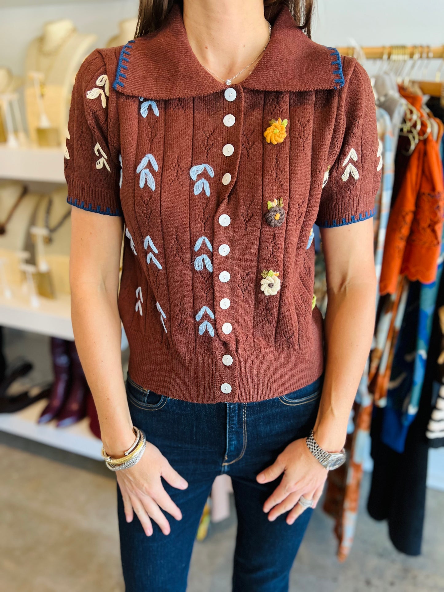 Brown Multi Print Sweater