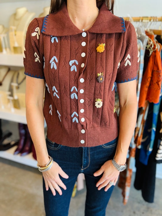 Brown Multi Print Sweater