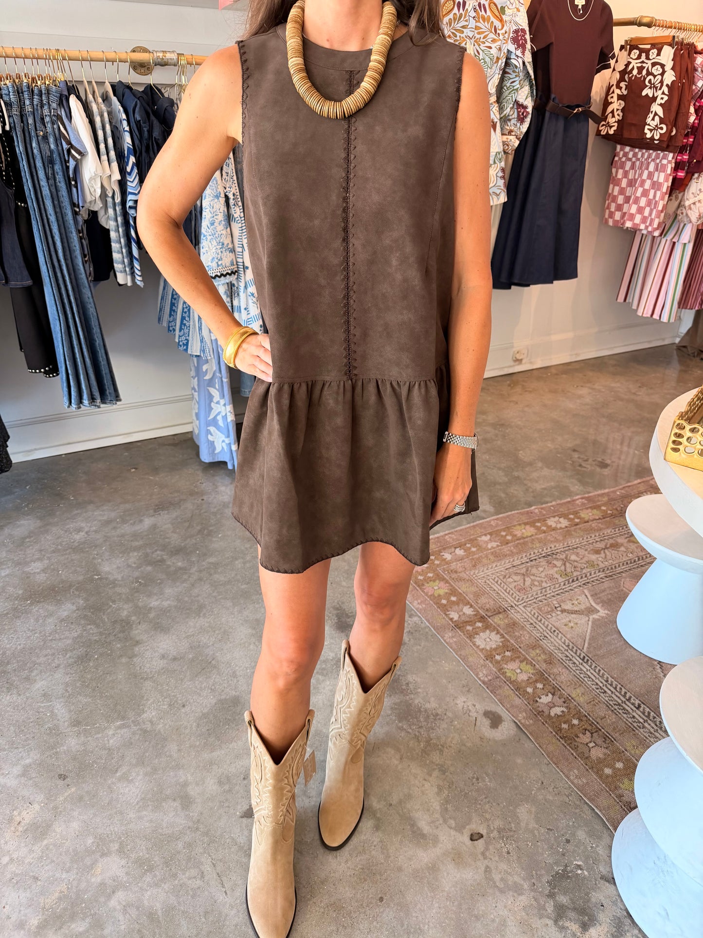 Brown Suede Stitch Dress