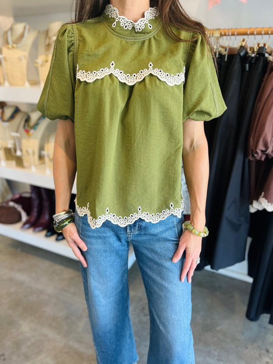 Olive Scallop Top