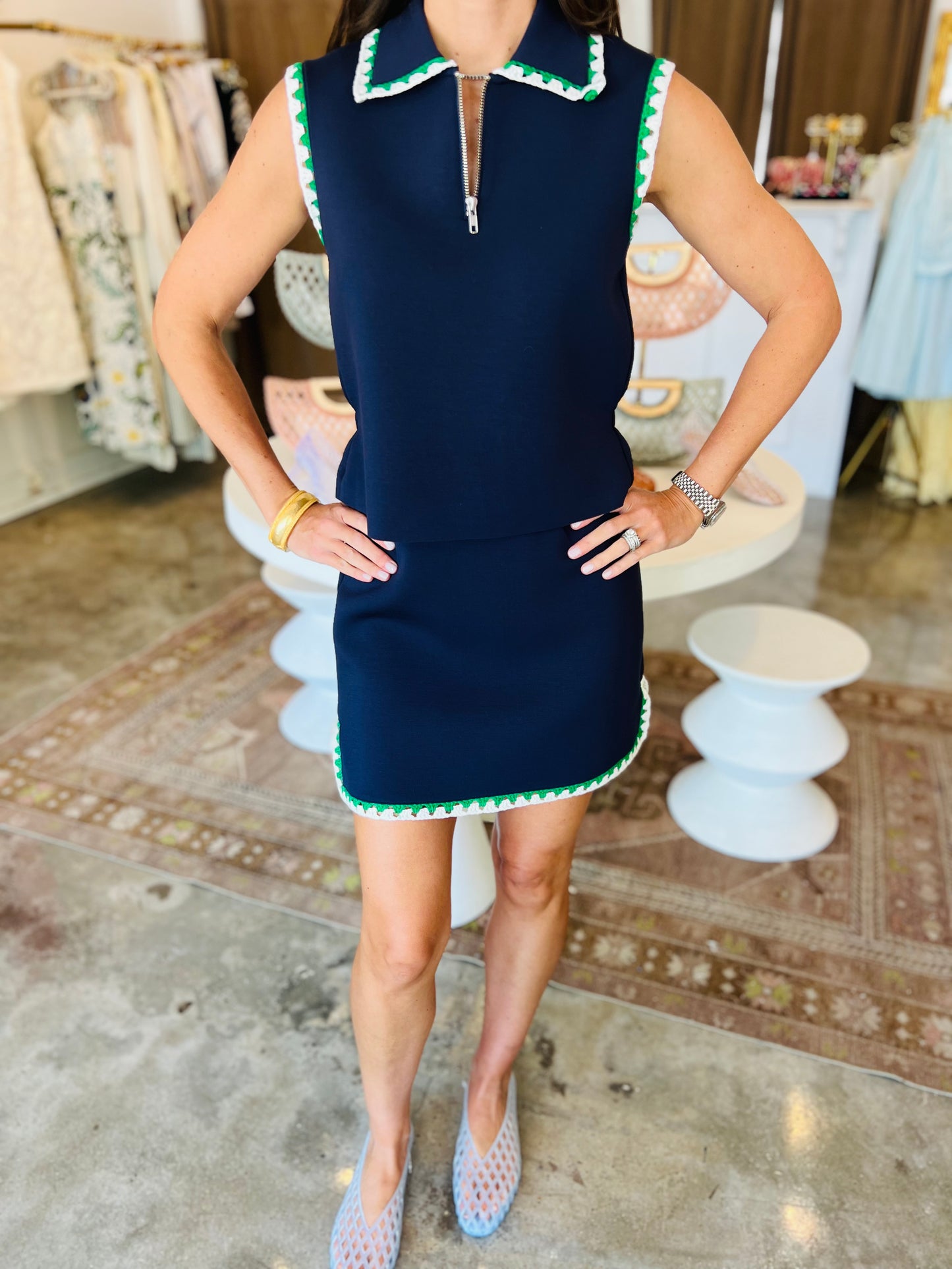 Navy Scuba Skirt Set