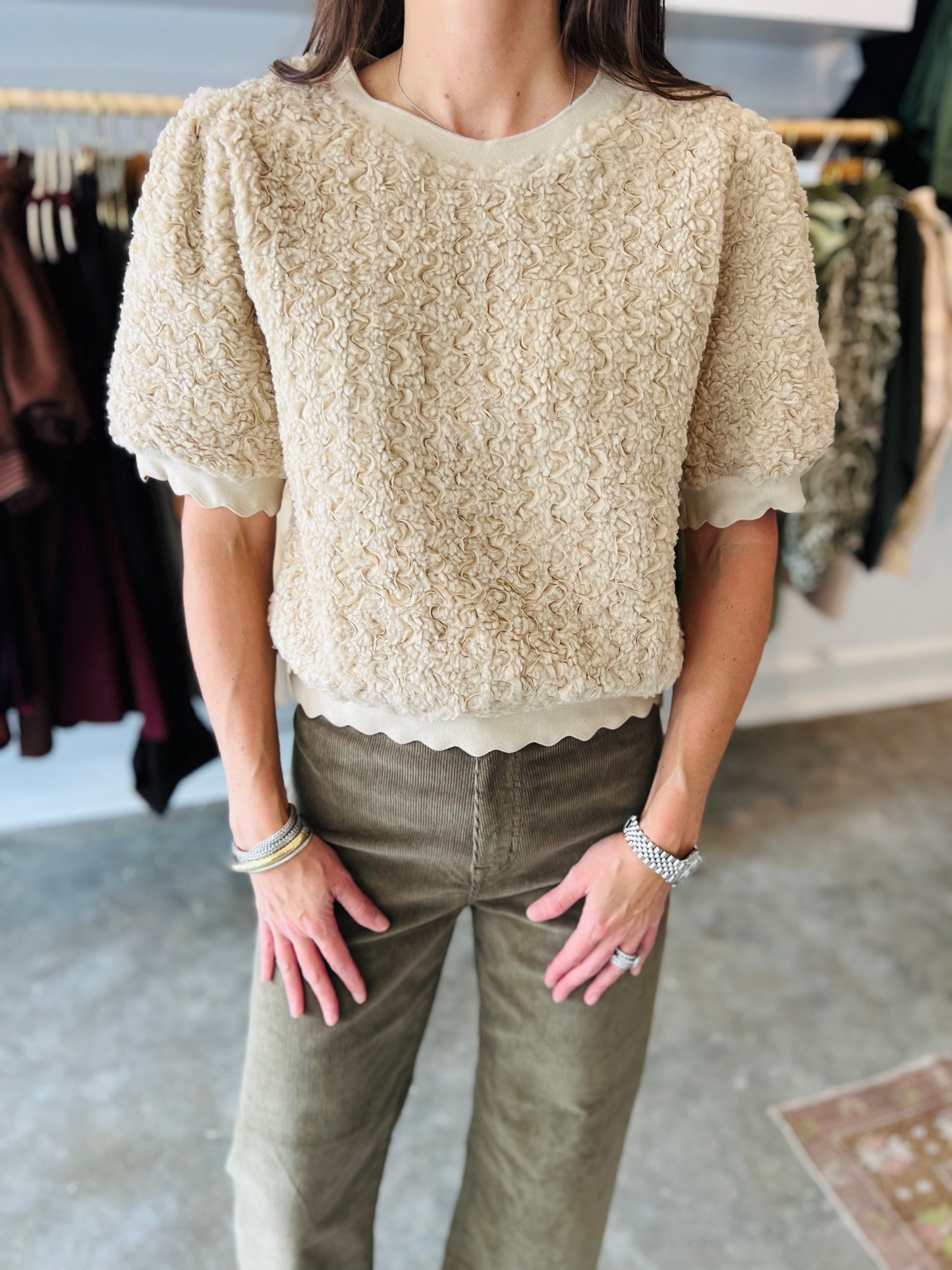 Tan Shearling Top